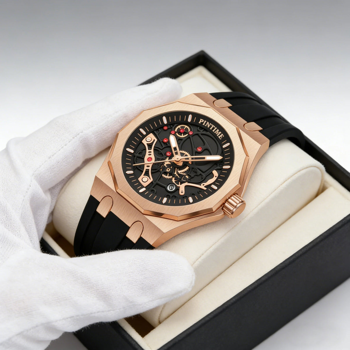 PINTIME Herren-Quarzuhr im Retro-Stil mit Silikonarmband