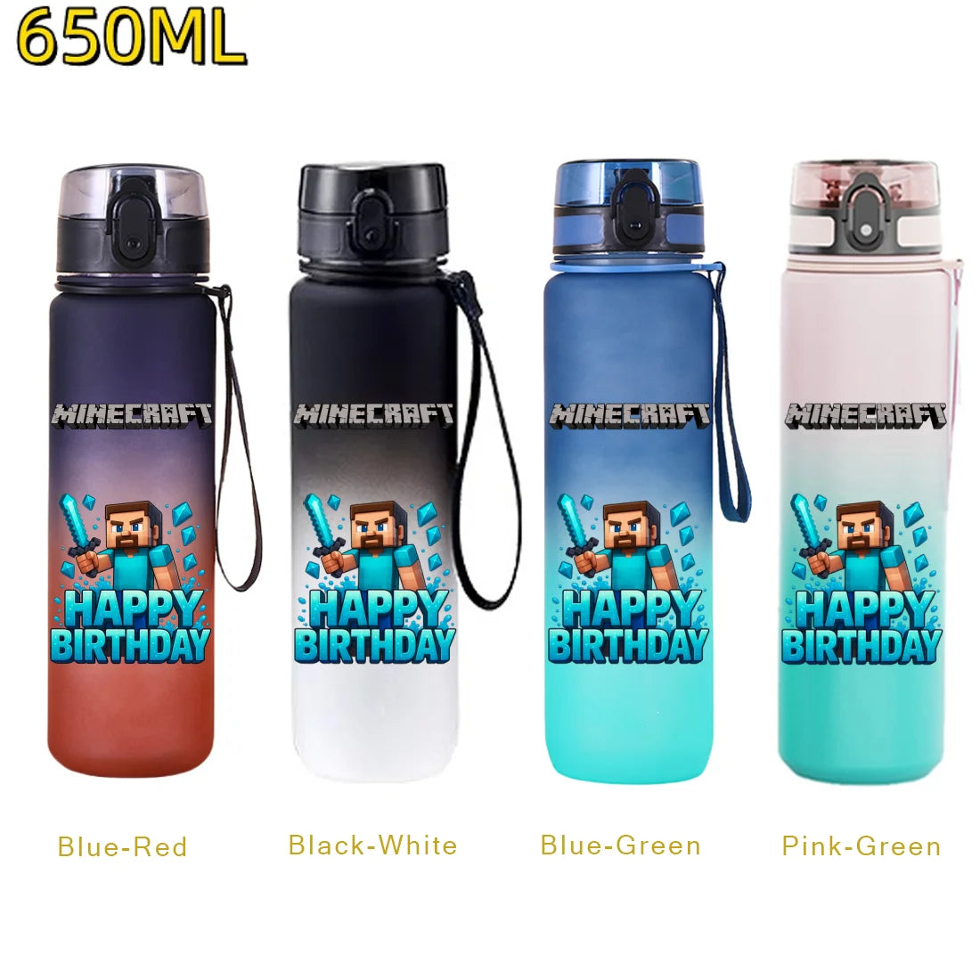 Minecraft Trinkflasche 650 ml – Auslaufsichere Sportflasche für Schule, Sport & Freizeit
