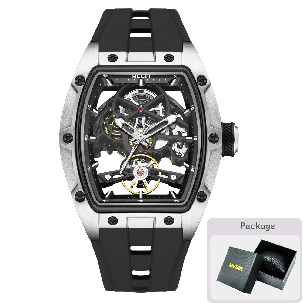 MEGIR Herren-Automatikuhr MG-2242 mit Skelettdesign und Silikonarmband