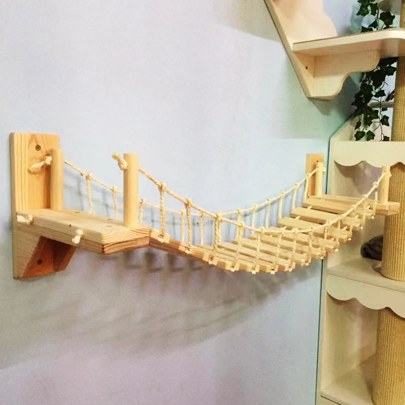 Katzen-Kletterbrücke aus Holz zur Wandmontage