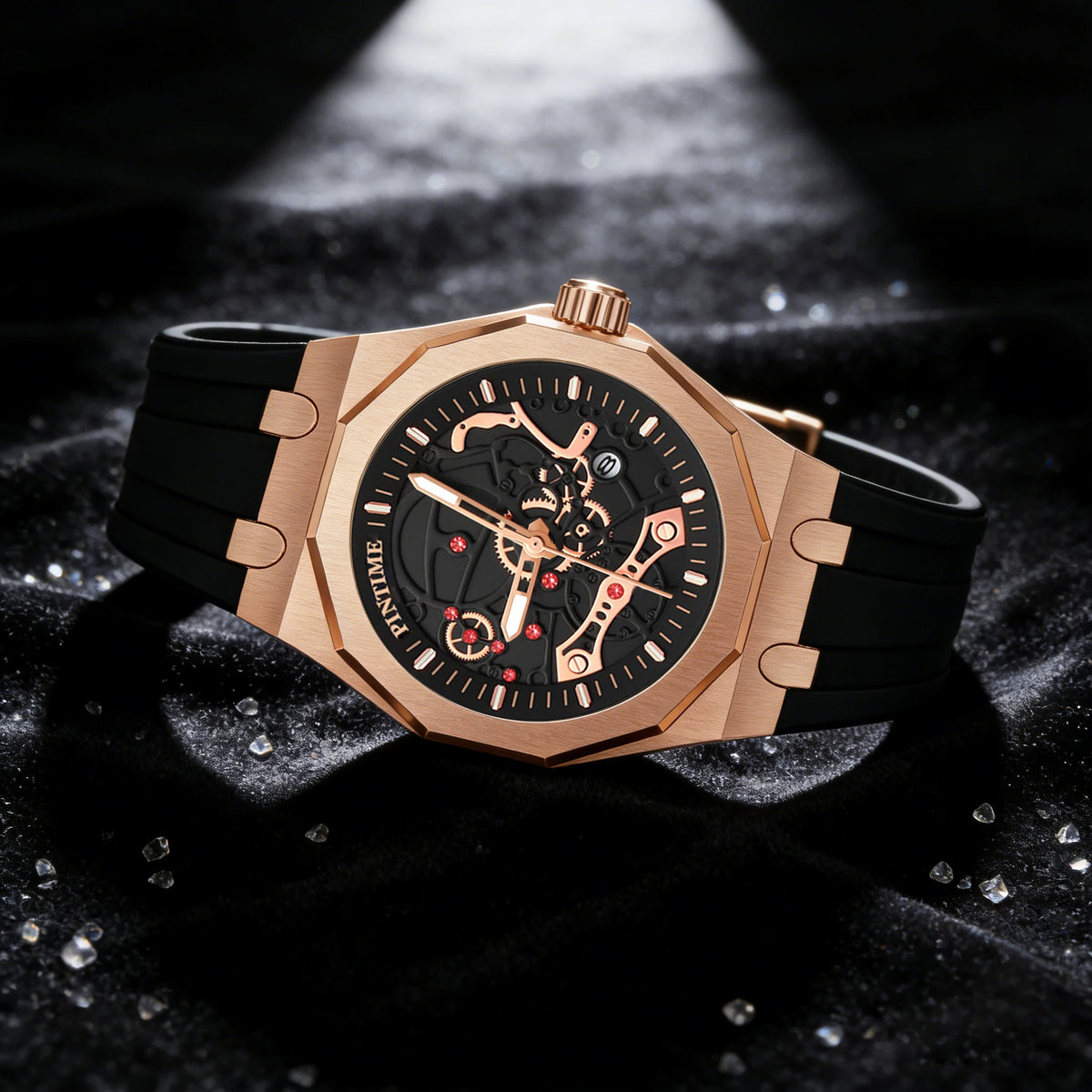PINTIME Herren-Quarzuhr im Retro-Stil mit Silikonarmband