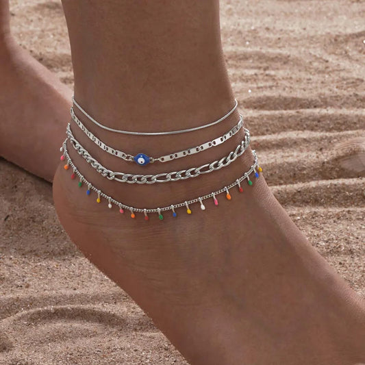 Fußkette Edelstahl Silber – Cuban Chain & Herringbone, Damen