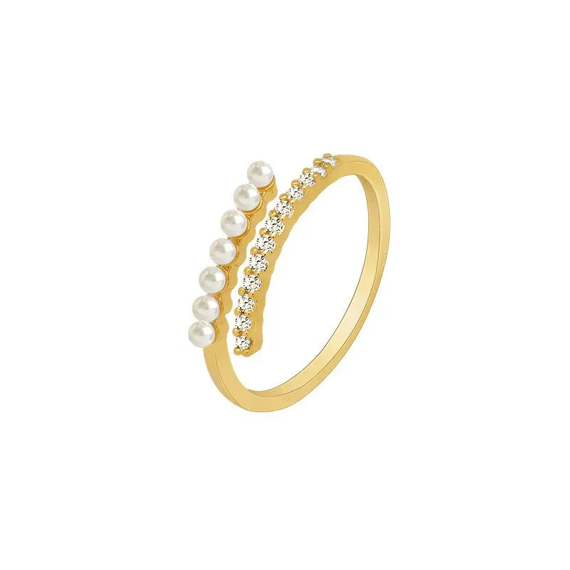 Eleganter zweireihiger Ring mit kleinem Steinen und Perlen, Ansicht 5