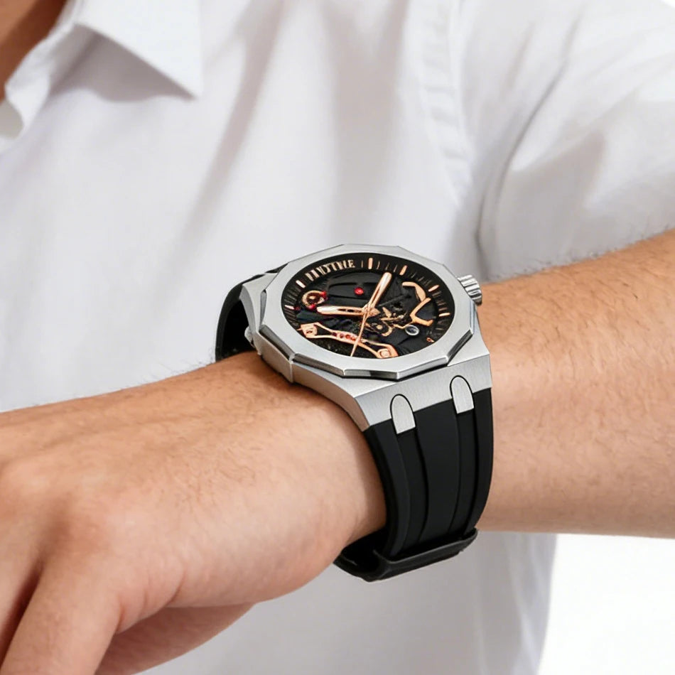 PINTIME Herren-Quarzuhr im Retro-Stil mit Silikonarmband