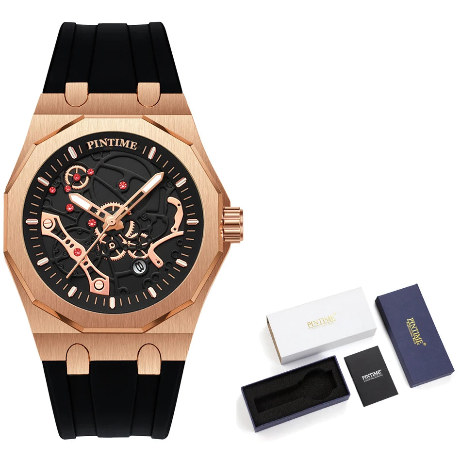 PINTIME Herren-Quarzuhr im Retro-Stil mit Silikonarmband
