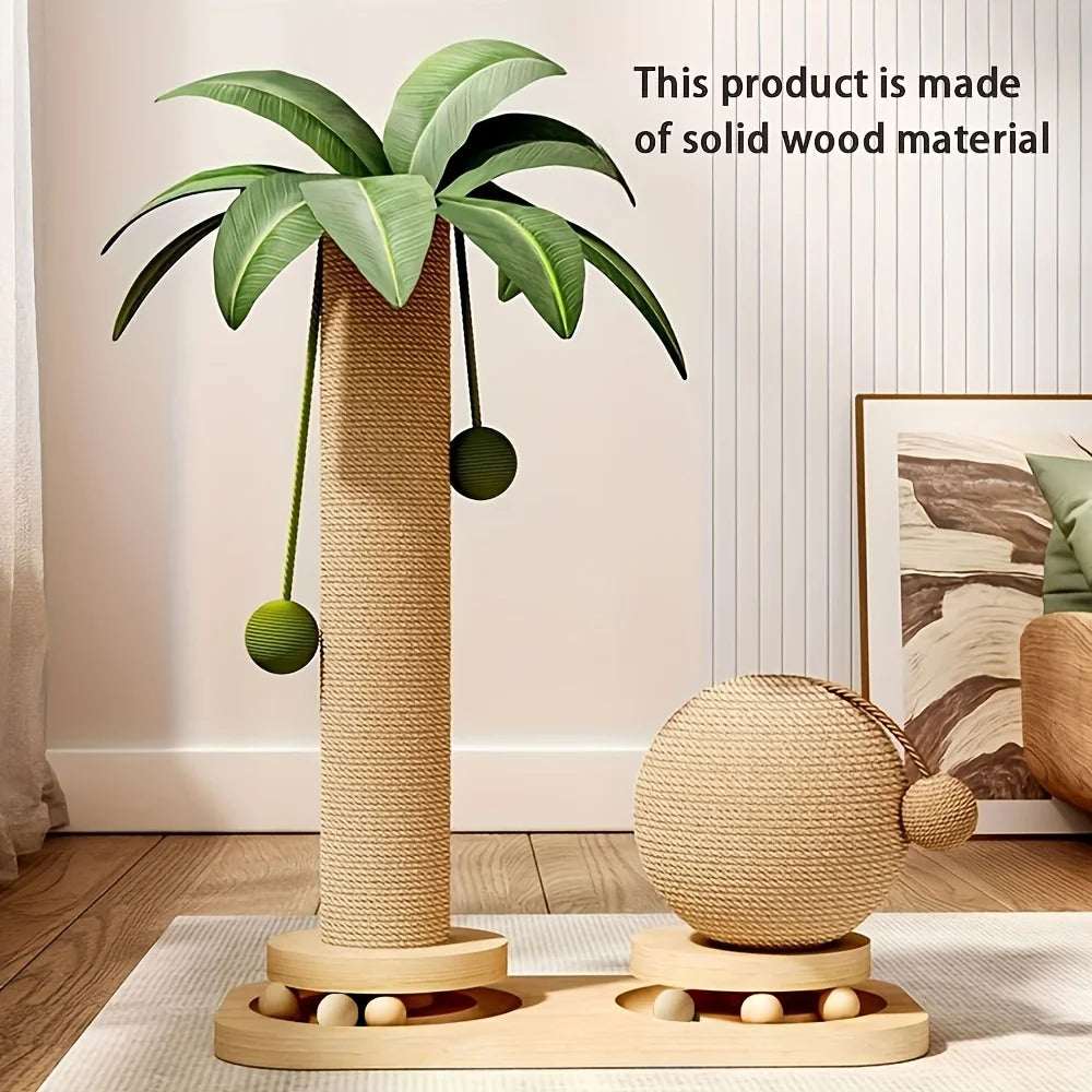 Katzen-Kratzsäule im Palmen-Design mit Spielbällen