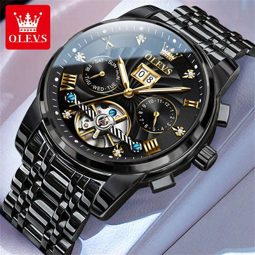 OLEVS 9910 Herren Automatikuhr – Tourbillon, Skelett, Multifunktion, Leuchtzeiger