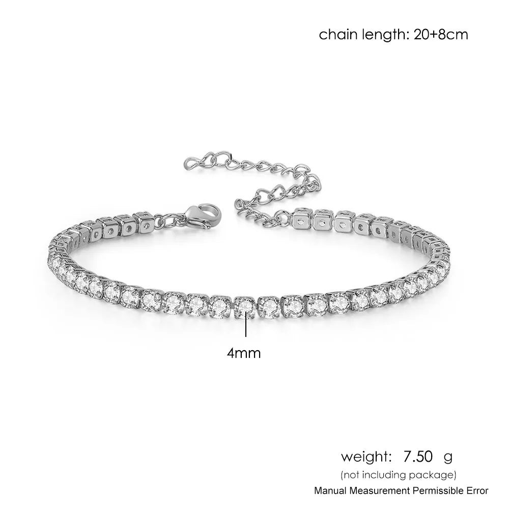 Zirkonia Tennis-Fußkette – Iced Out Stil | Damen, 4mm silver color