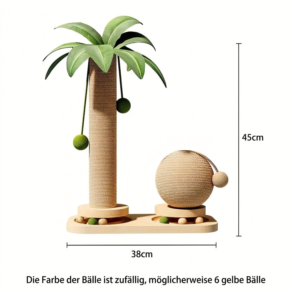 Katzen-Kratzsäule im Palmen-Design mit Spielbällen