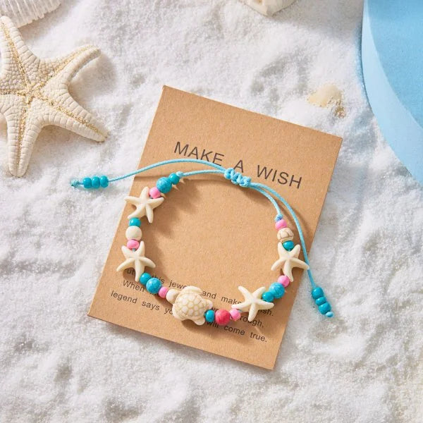 Fußkette Boho – Muschel, Seestern & Reisperlen, handgefertigt, Modell 6