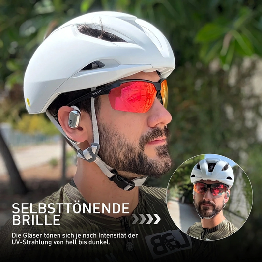 Selbsttönende Brille – Motiv mit Radfahrer auf Deutsch